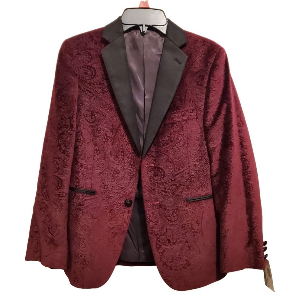 NWT Boy's DKNY Burgundy Velvet Smoking Jacket Blazer Size 12R